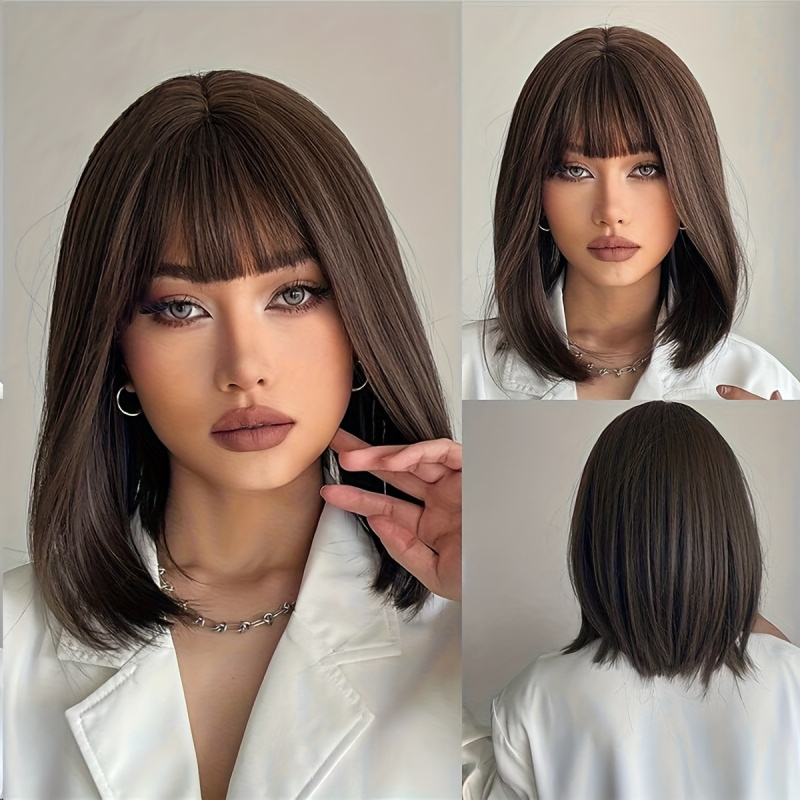 Elegant Brown Short Bob Wig fo - огляд і ціна Wig Fiber Net