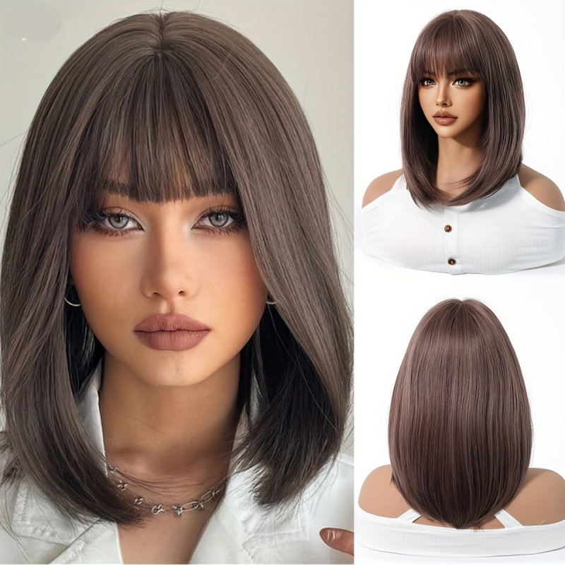 Elegant Brown Short Bob Wig fo - огляд і ціна Wig Fiber Net