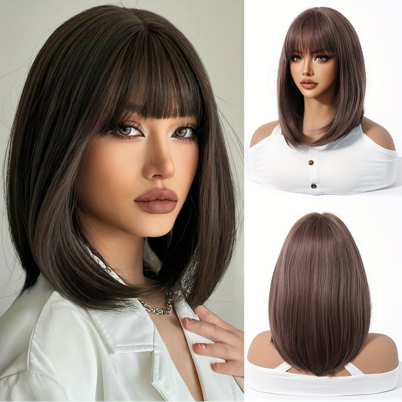 Elegant Brown Short Bob Wig fo - огляд і ціна Wig Fiber Net